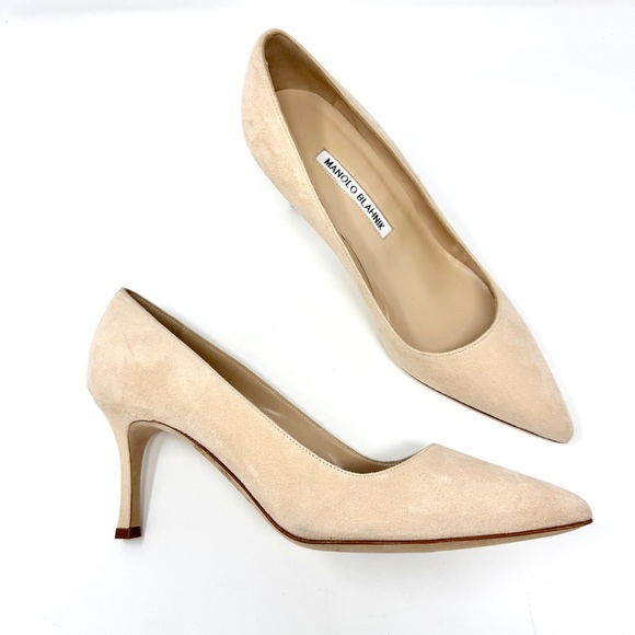 Manolo Blahnik Shoes - Manolo Blahnik Beige Suede BB Pointed Toe Pumps Size 36.5